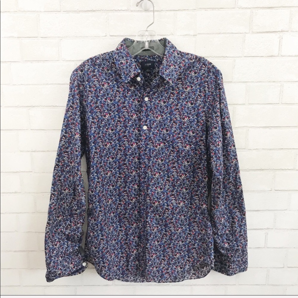 J.Crew Factory Men’s slim navy floral button up - Picture 2 of 7